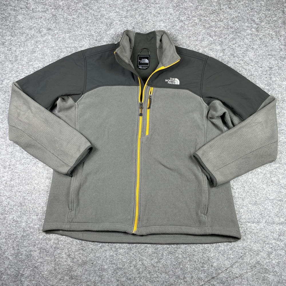 The North Face Fleece Jacket Mens XL Grey Full Zip Hybrid Waffle Knit Mock Neck